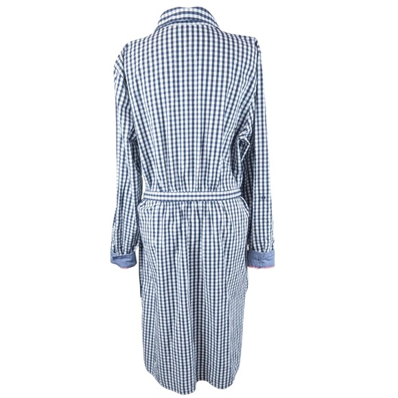 Gingham Midi Shirt Dress Large Navy White Flip Cuff 100% Cotton Country Cottage‎ - Picture 5 of 10